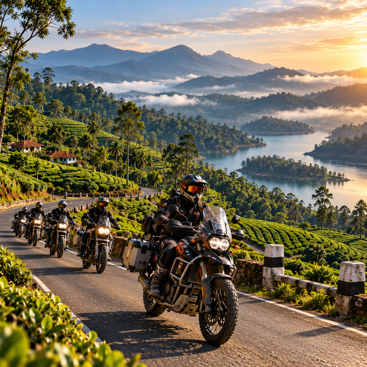 Golden Riders Through Misty Tea Hills