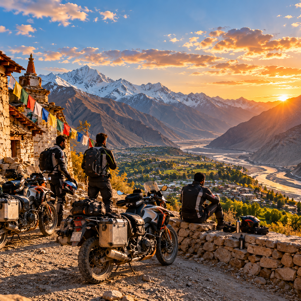 Sunset Riders Over the Himalayan Valley